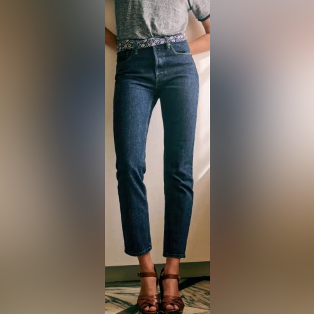 Sezane THE PERFECT SLIM 7/8 stretch ankle Paris France dark blue office street
